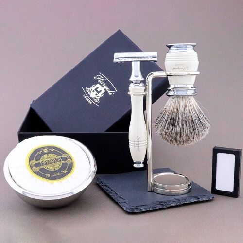 Haryali's Groove Range Shaving Kit - Ivory - Super Badger - Double Edge Safety Razor