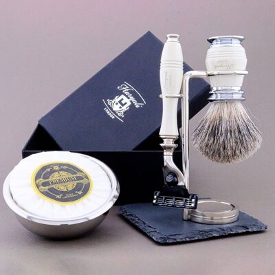 Kit da barba Haryali's Groove Range - Avorio - Super Badger - Rasoio a 3 bordi