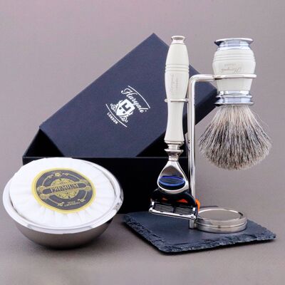 Haryali's Groove Range Shaving Kit - Ivory - Super Badger - 5 Edge Razor