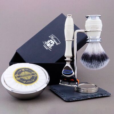 Haryali's Groove Range Shaving Kit - Ivory - Synthetic Silver Tip - 5 Edge Razor