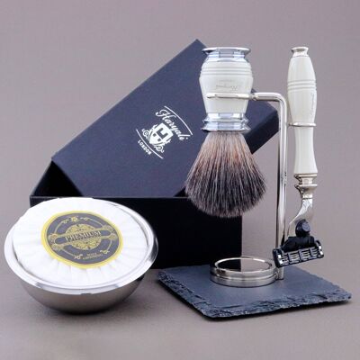 Kit da barba Haryali's Groove Range - Avorio - Nero sintetico - Rasoio a 3 bordi