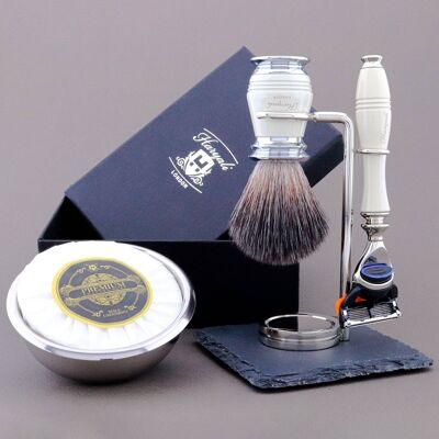 Kit da barba Haryali's Groove Range - Avorio - Nero sintetico - Rasoio a 5 bordi