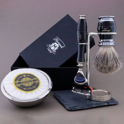 Kit de afeitado de la gama Groove de Haryali - Negro - Super Badger - Maquinilla de afeitar de 5 filos