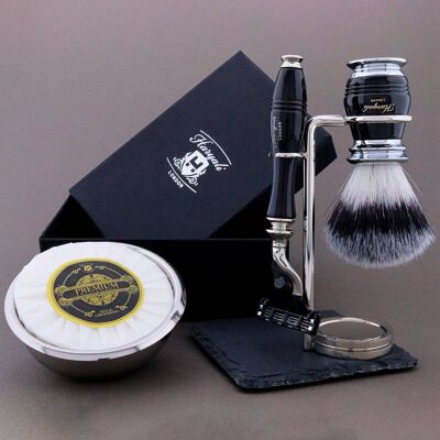 Haryali's Groove Range Shaving Kit - Black - Synthetic Silver Tip - 3 Edge Razor