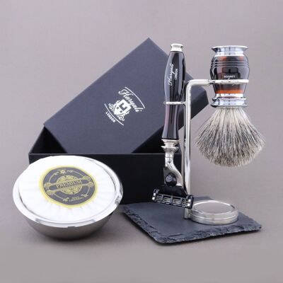 Kit da barba Haryali's Groove Range - Nero e rosso - Super Badger - Rasoio a 3 bordi