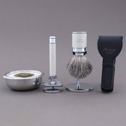 Haryali's Drum Range Shaving Kit - Ivory - Super Badger - Double Edge Safety Razor