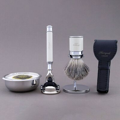 Haryali's Drum Range Shaving Kit - Ivory - Super Badger - 3 Edge Razor