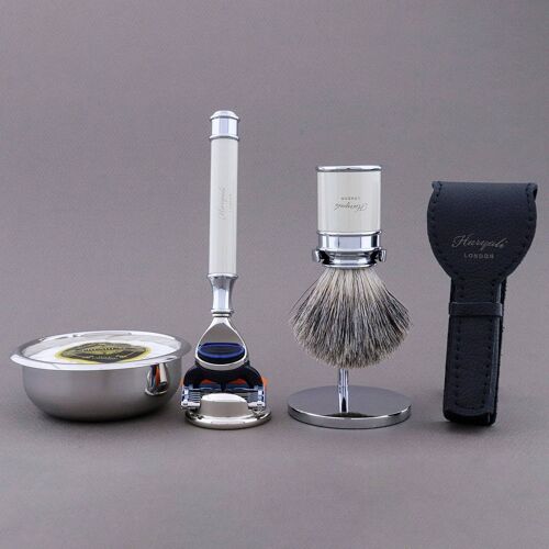 Haryali's Drum Range Shaving Kit - Ivory - Super Badger - 5 Edge Razor