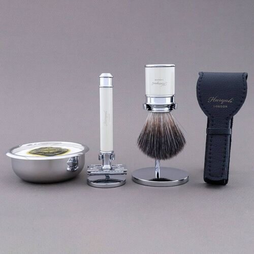 Haryali's Drum Range Shaving Kit - Ivory - Synthetic Black - Double Edge Safety Razor