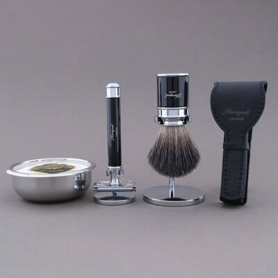 Haryali's Drum Range Shaving Kit - Black - Synthetic Black - Double Edge Safety Razor