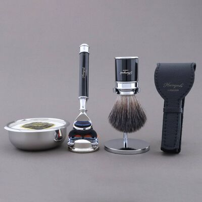 Haryali's Drum Range Shaving Kit - Black - Synthetic Black - 5 Edge Razor