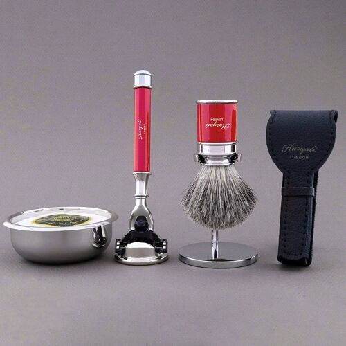 Haryali's Drum Range Shaving Kit - Red - Super Badger - 3 Edge Razor