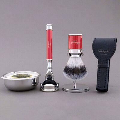 Haryali's Drum Range Shaving Kit - Red - Synthetic Silver Tip - 3 Edge Razor