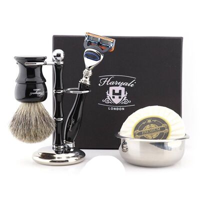 Kit de afeitado Haryali's Glory Range - Negro - Super Badger - Maquinilla de afeitar de 5 filos