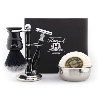 Kit da barba Haryali's Glory Range - Nero - Nero sintetico - Rasoio di sicurezza Double Edge