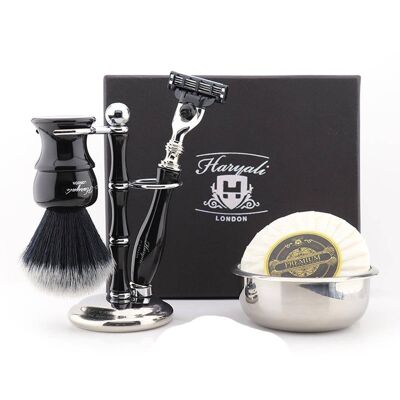 Kit da barba Haryali's Glory Range - Nero - Nero sintetico - Rasoio a 3 bordi