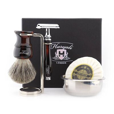 Kit da barba Haryali's Glory Range - Rosso e nero - Super Badger - Rasoio di sicurezza a doppio bordo