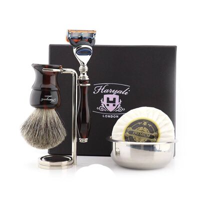 Kit da barba Haryali's Glory Range - Rosso e nero - Super Badger - Rasoio a 5 bordi