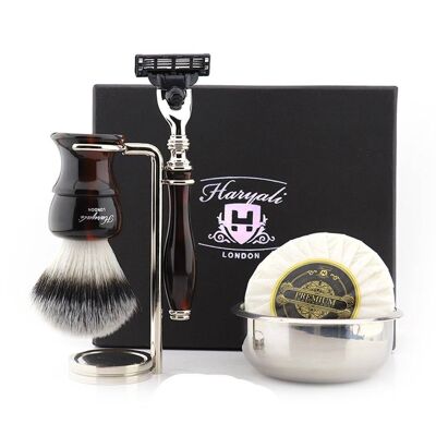 Haryali's Glory Range Shaving Kit - Red & Black - Synthetic Silver Tip - 3 Edge Razor