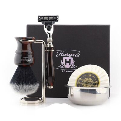 Haryali's Glory Range Shaving Kit - Red & Black - Synthetic Black - 3 Edge Razor