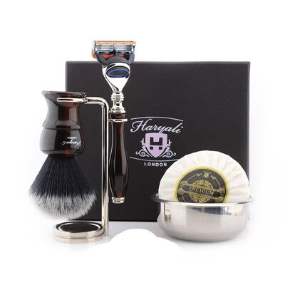 Haryali's Glory Range Shaving Kit - Red & Black - Synthetic Black - 5 Edge Razor