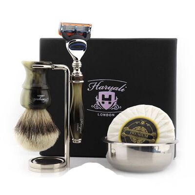 Kit de afeitado Haryali's Glory Range - Verde - Silver Tip Badger - Maquinilla de afeitar de 5 filos