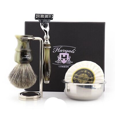 Kit da barba Haryali's Glory Range - Verde - Super Badger - Rasoio a 3 bordi