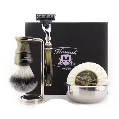 Haryali's Glory Range Shaving Kit - Green - Synthetic Silver Tip - 3 Edge Razor