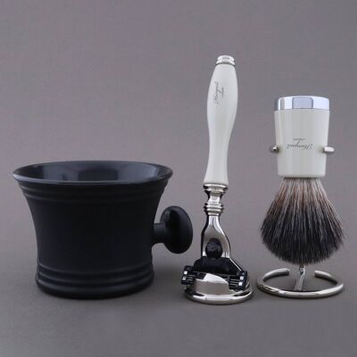 Haryali's Super Taper Shaving Kit - Ivory - Synthetic Black - 3 Edge Razor