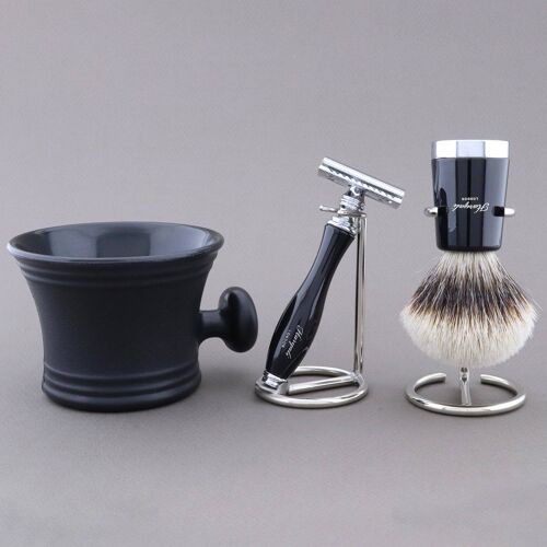 Haryali's Super Taper Shaving Kit - Black - Silver Tip Badger - Double Edge Safety Razor