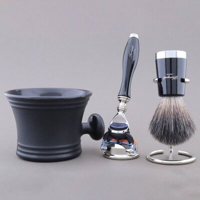 Kit da barba Super Taper di Haryali - Nero - Nero sintetico - Rasoio a 5 bordi