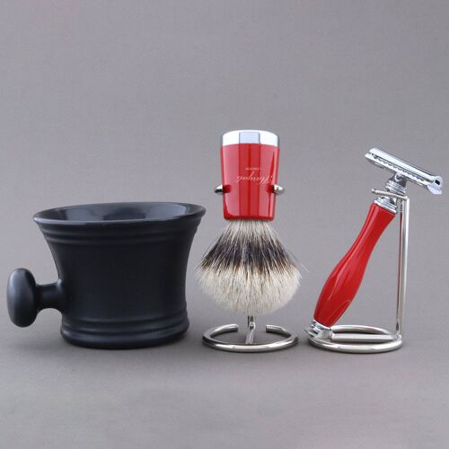Haryali's Super Taper Shaving Kit - Red - Silver Tip Badger - Double Edge Safety Razor