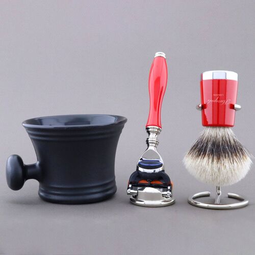 Haryali's Super Taper Shaving Kit - Red - Silver Tip Badger - 5 Edge Razor