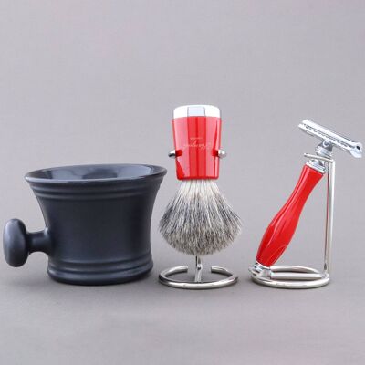 Haryali's Super Taper Shaving Kit - Red - Super Badger - Double Edge Safety Razor