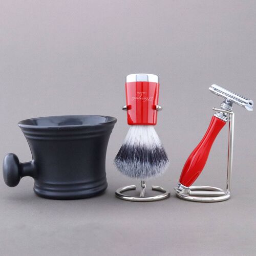 Haryali's Super Taper Shaving Kit - Red - Synthetic Silver Tip - Double Edge Safety Razor