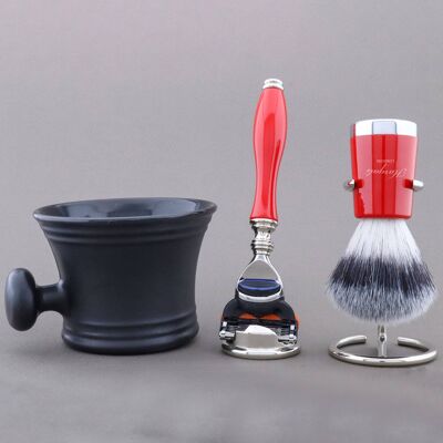 Haryali's Super Taper Shaving Kit - Red - Synthetic Silver Tip - 5 Edge Razor