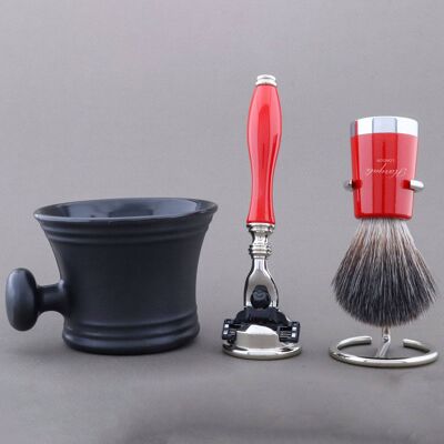 Haryali's Super Taper Shaving Kit - Red - Synthetic Black - 3 Edge Razor