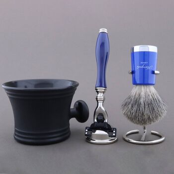 Kit de rasage Super Taper de Haryali - Bleu - Super Badger - Rasoir à 3 bords 1