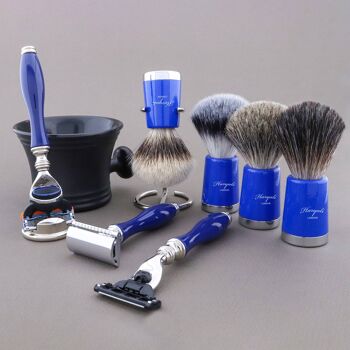 Kit de rasage Super Taper de Haryali - Bleu - Super Badger - Rasoir à 3 bords 5