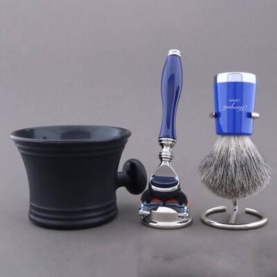 Kit da barba Super Taper di Haryali - Blu - Super Badger - Rasoio a 5 bordi