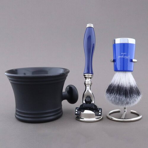 Haryali's Super Taper Shaving Kit - Blue - Synthetic Silver Tip - 3 Edge Razor