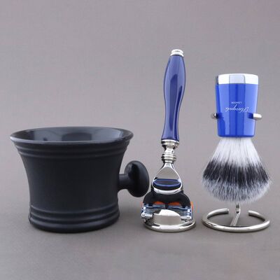 Haryali's Super Taper Shaving Kit - Blue - Synthetic Silver Tip - 5 Edge Razor