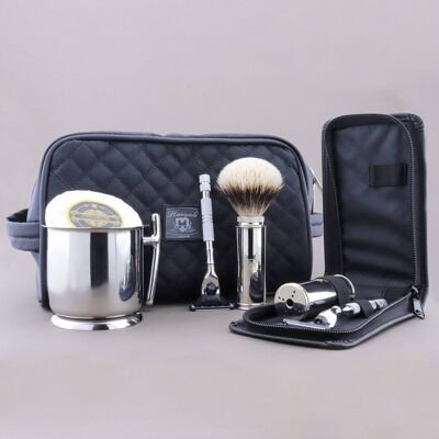 Kit de rasage Haryali's Travel Range - Pas de personnalisation - Silver Tip Badger - Rasoir 3 bords