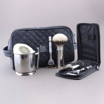 Kit de afeitado de gama de viaje de Haryali - Sin personalización - Silver Tip Badger - Maquinilla de afeitar de 5 filos