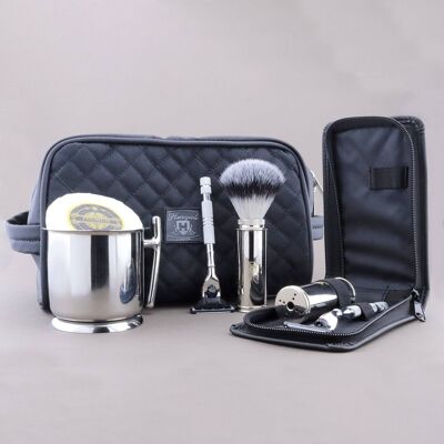 Haryali's Travel Range Shaving Kit - No Customization - Synthetic Silver Tip - 3 Edge Razor