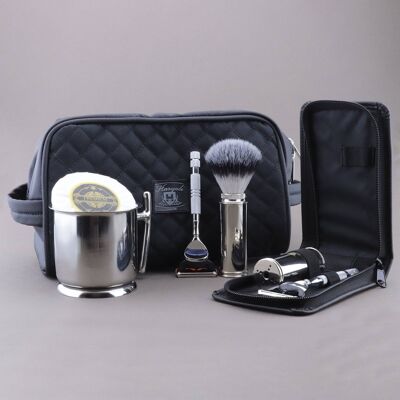 Kit da barba Haryali's Travel Range - Nessuna personalizzazione - Punta argentata sintetica - Rasoio a 5 bordi