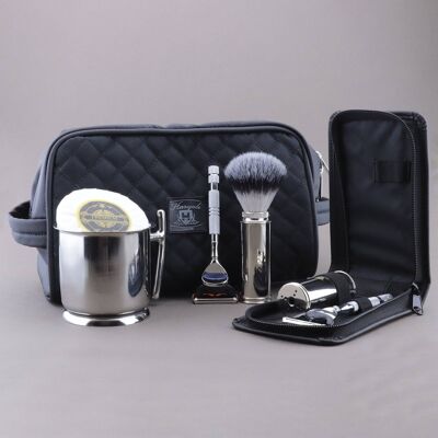 Haryali's Travel Range Shaving Kit - No Customization - Synthetic Silver Tip - 5 Edge Razor