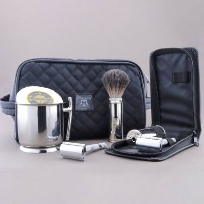 Haryali's Travel Range Shaving Kit - No Customization - Synthetic Black - Double Edge Safety Razor