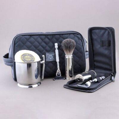 Kit da barba Haryali's Travel Range - Nessuna personalizzazione - Nero sintetico - Rasoio a 3 bordi