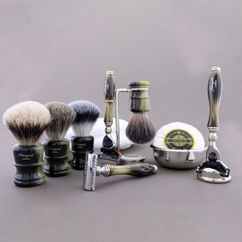 Kit de rasage Haryali's Legend Range - Noir - Silver Tip Badger - Rasoir 3 tranchants 3